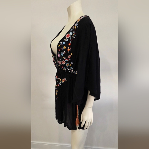 Topshop Black Floral Embroibery Swim Coverup - Picture 4 of 11